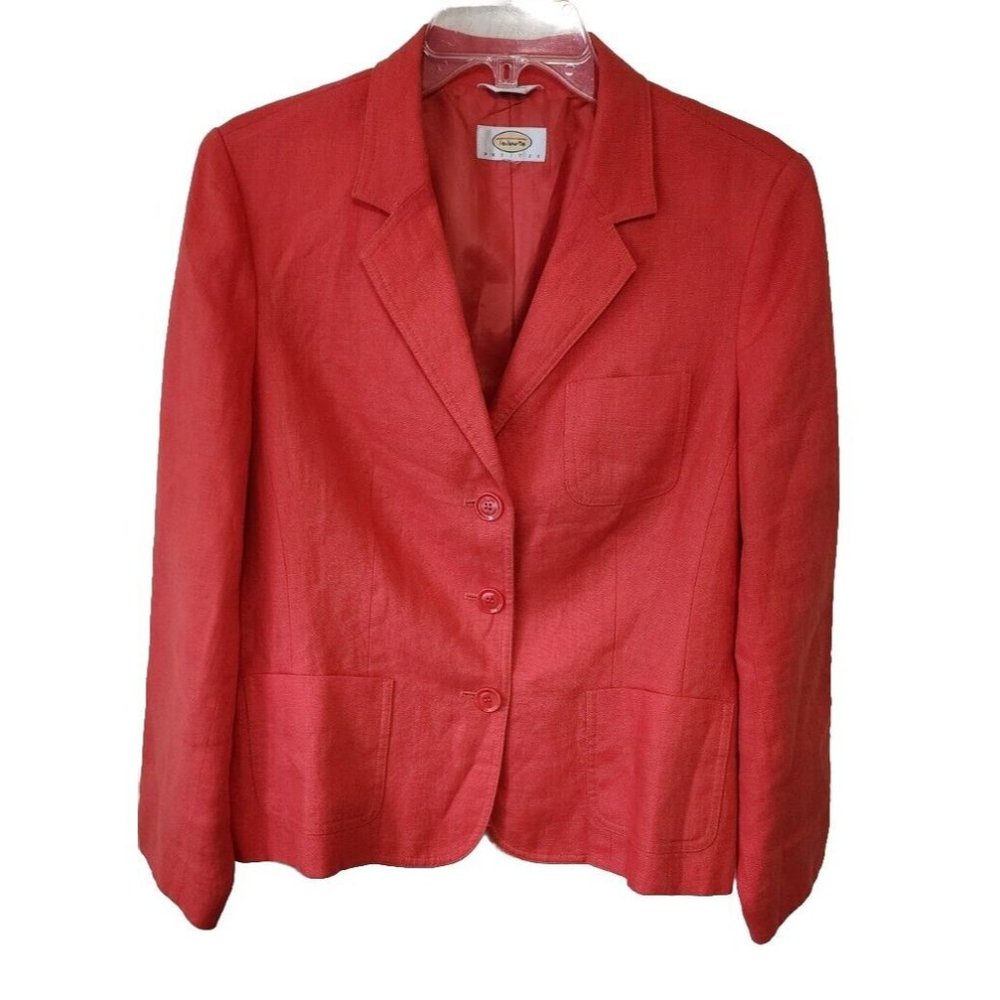 Vintage Talbots Irish Linen Blazer Orange Pockets Petite Lined Sm-Med Button
